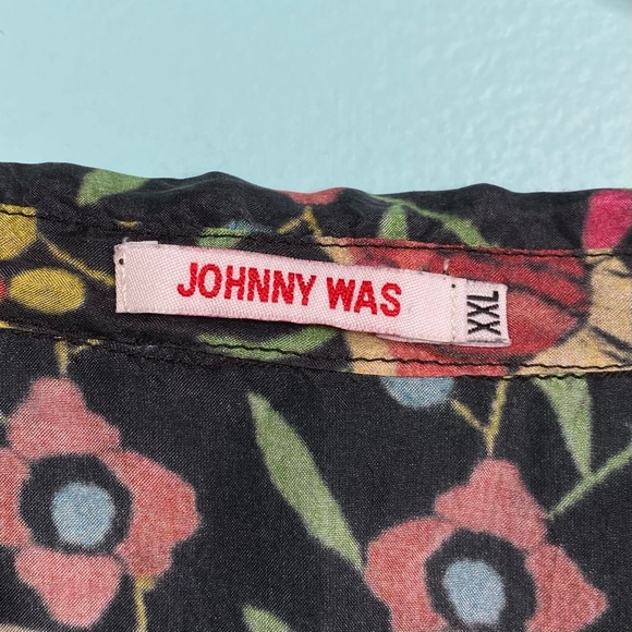 Johnny Was Size XXL Black Multi Floral 100% Silk Button Front Blouse - Picture 11 of 16